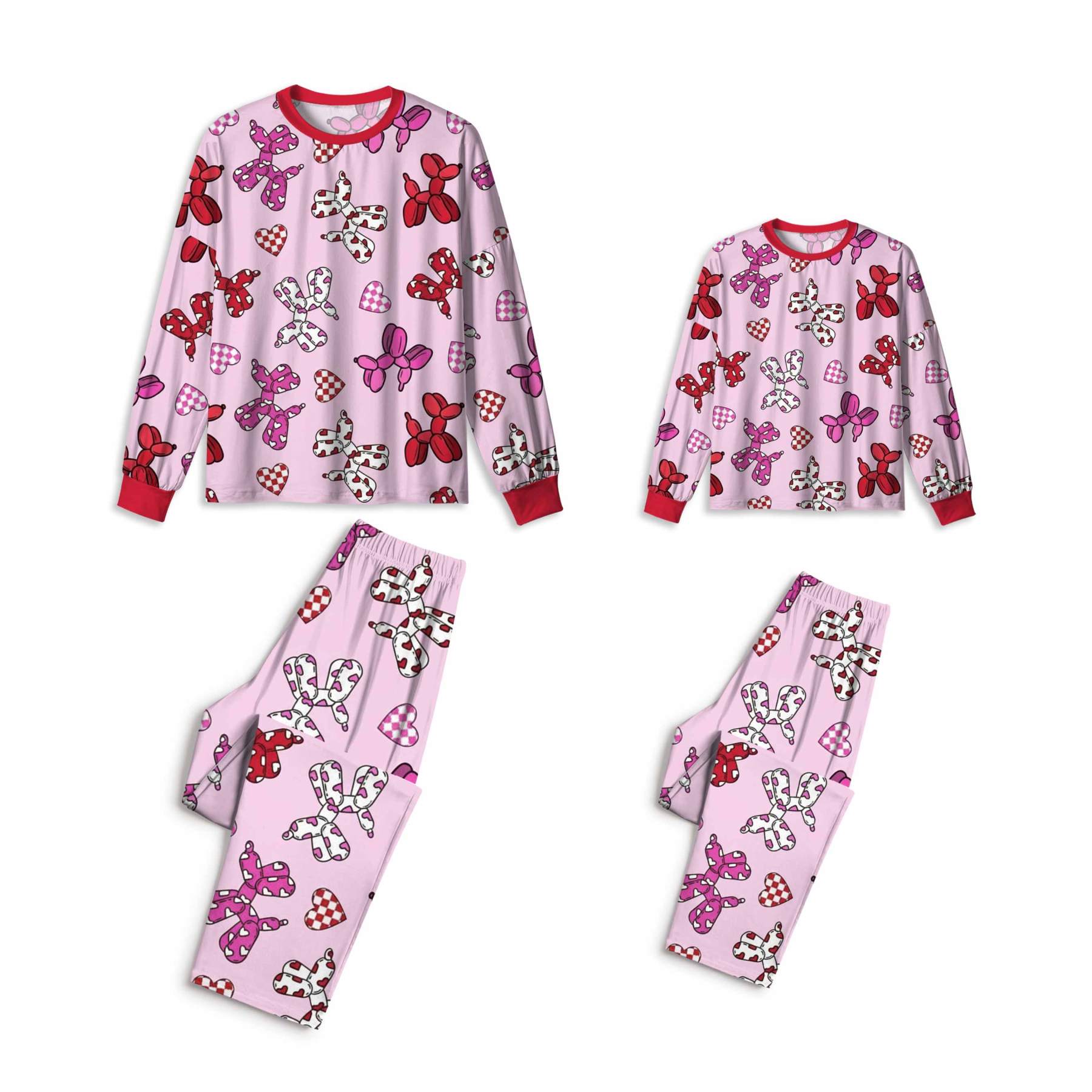 Pink And Blue Balloon Dog Mom&Me All-Over Print Matching Pajama Sets