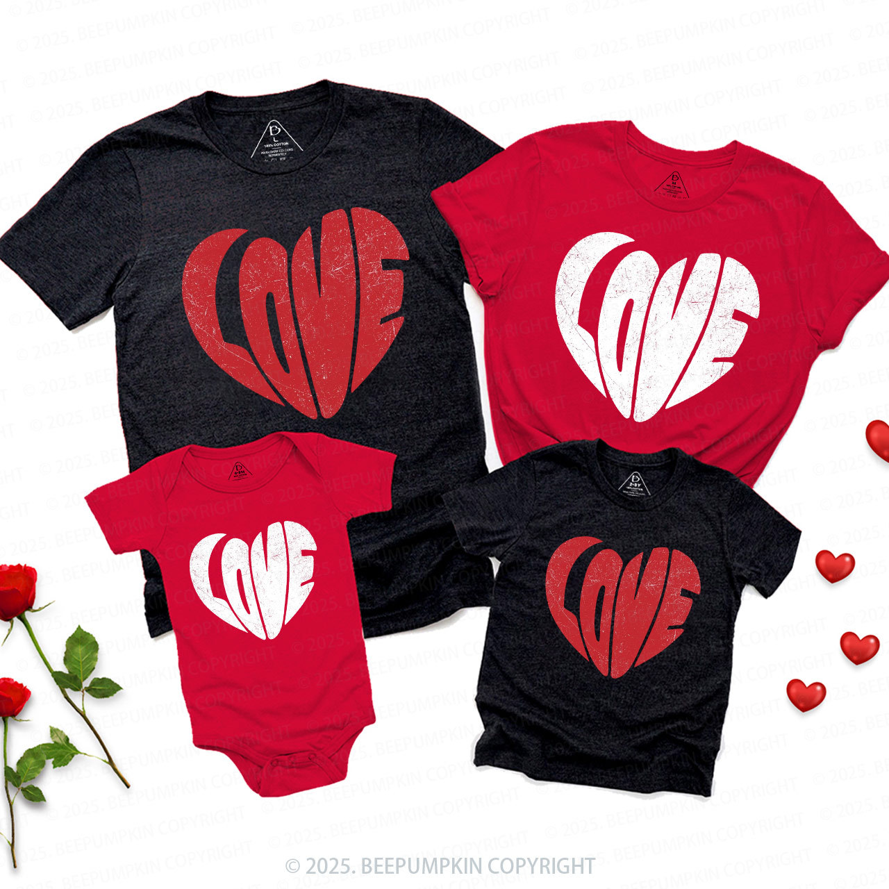 Retro Love Heart Valentine's Day Family Shirt