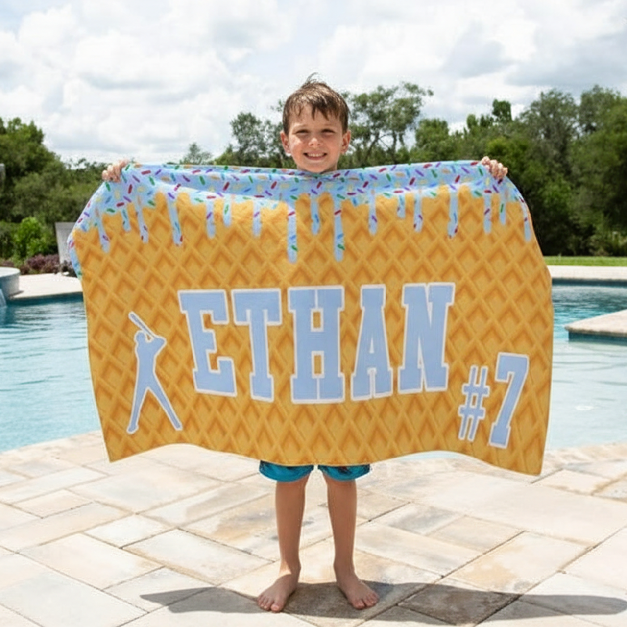 Personalized Ice Cream Drip Baseball Beach Blanket