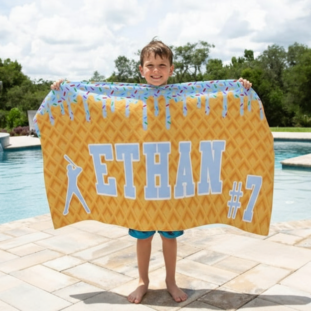 Personalized Ice Cream Drip Baseball Beach Blanket