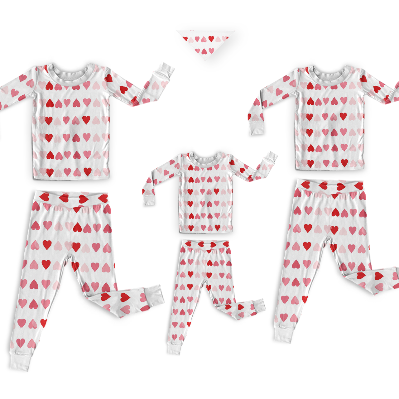 Red&Pink Upside-down Hearts All-Over Print Family Matching Cuffed Pajama Sets