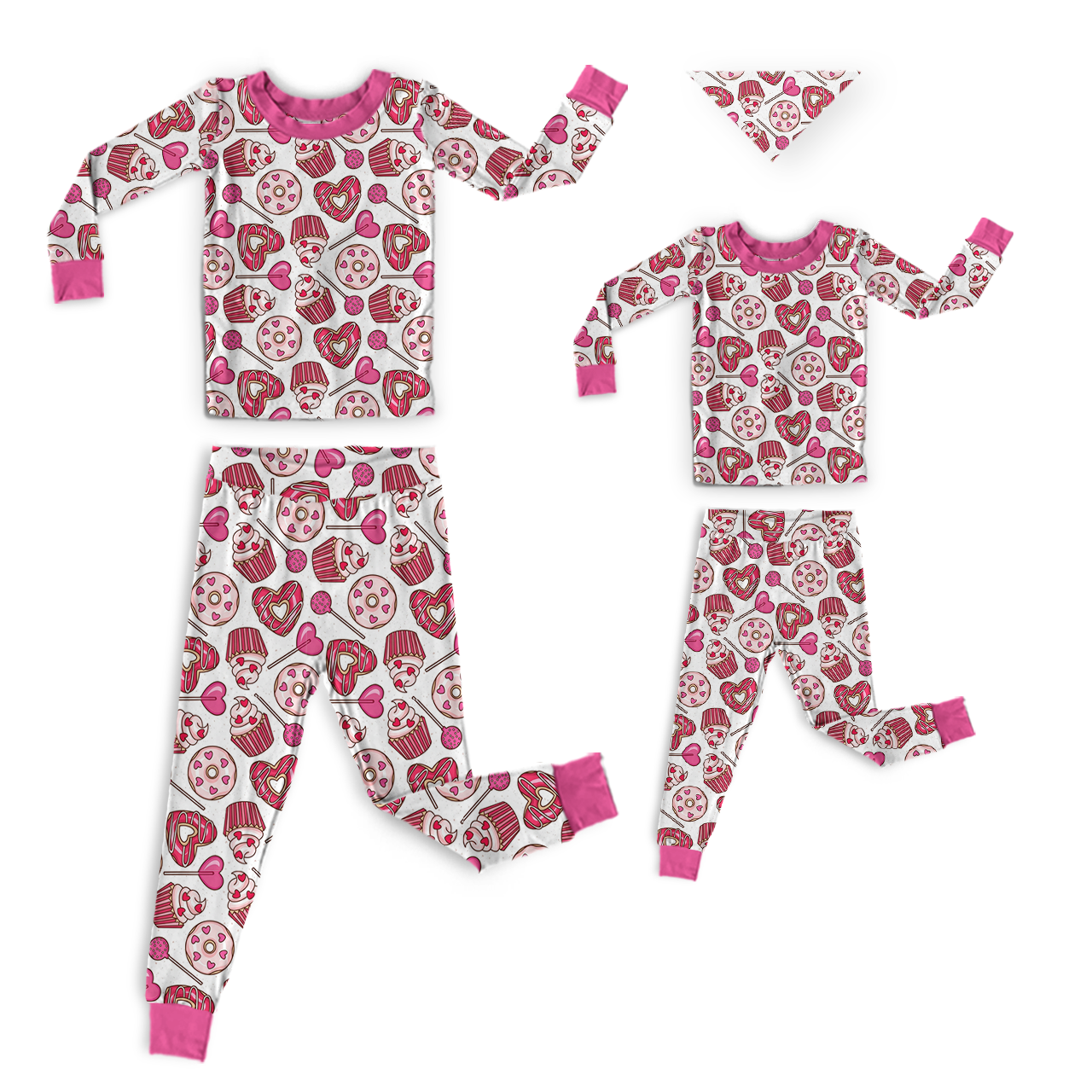 Sugar Love Pattern All-Over Print Mom&Me Cuffed Pajama Sets