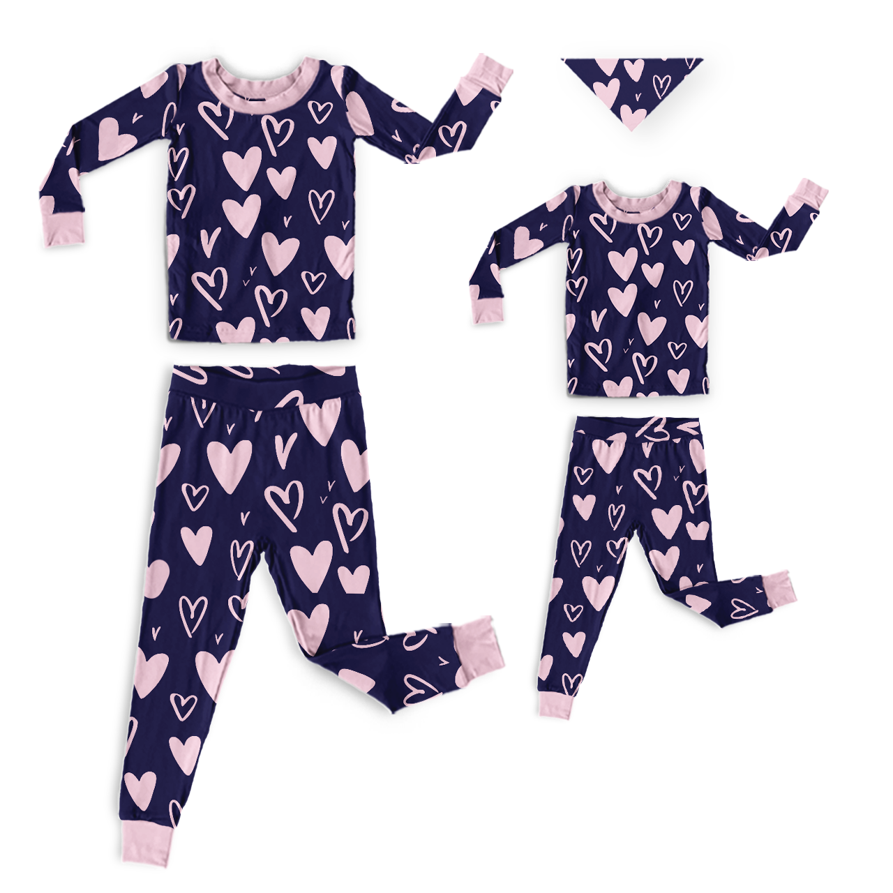 Pink Love On Navy All-Over Print Mom&Me Cuffed Pajama Sets