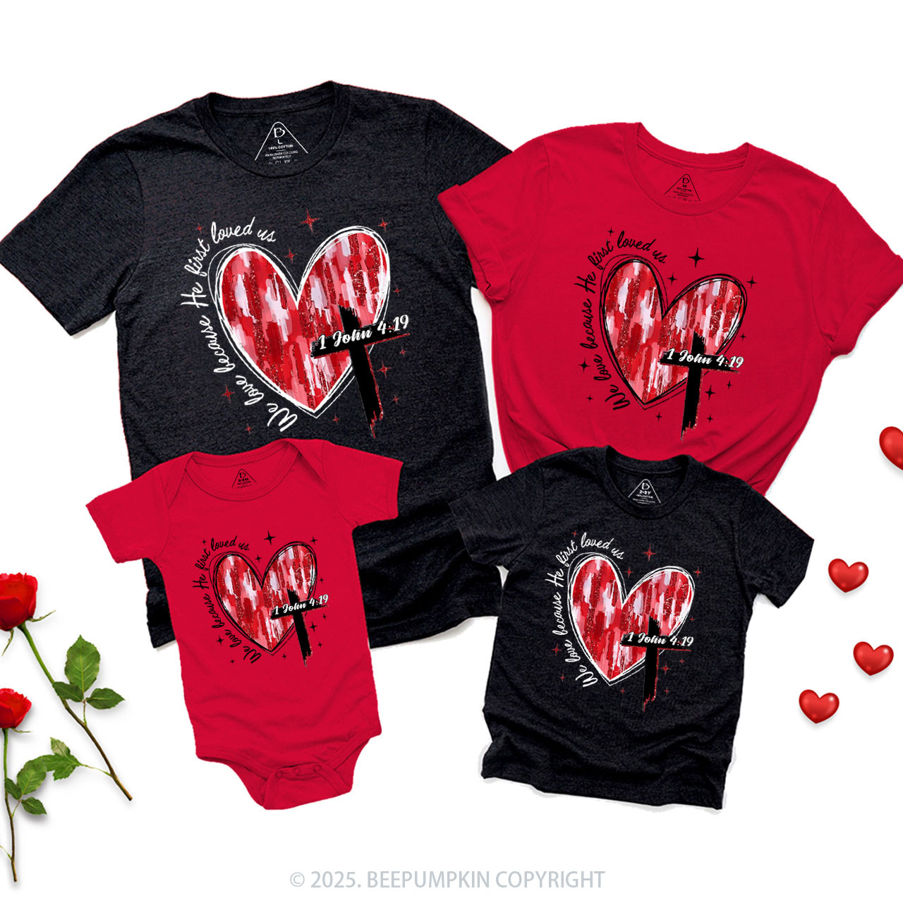 Heart Cross Valentine Jesus Family Shirt