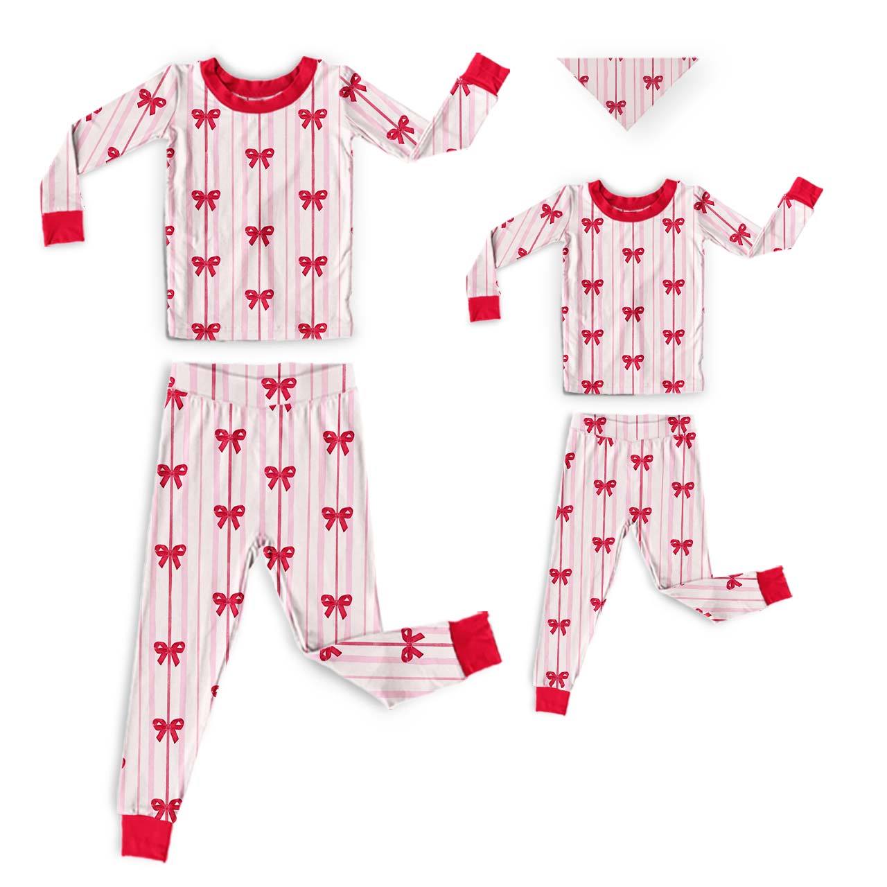 Pink Bow Charm All-Over Print Mom&Me Cuffed Pajama Sets