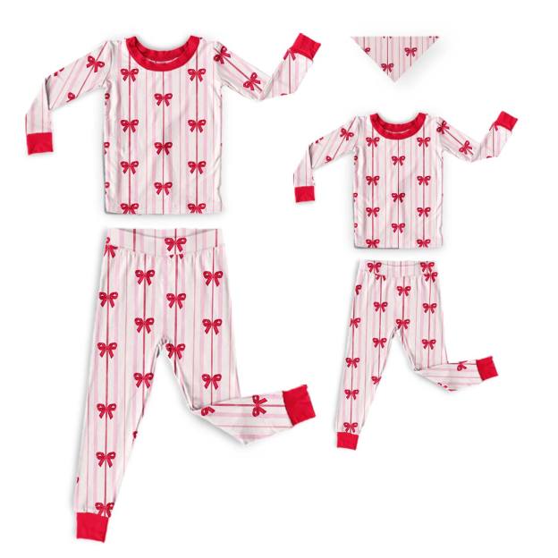 Pink Bow Charm All-Over Print Mom&Me Cuffed Pajama Sets