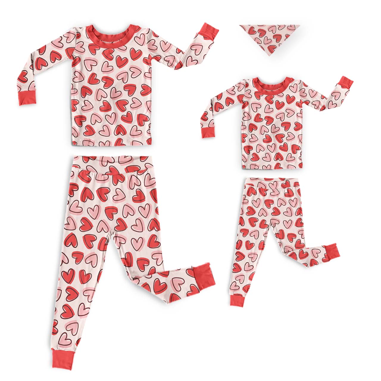 Pink&Red Sweetheart Doodles All-Over Print Mom&Me Cuffed Pajama Sets