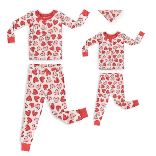 Pink&Red Sweetheart Doodles All-Over Print Mom&Me Cuffed Pajama Sets