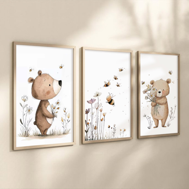 Bear & Bee Adventure Digital Nursery Wall Art