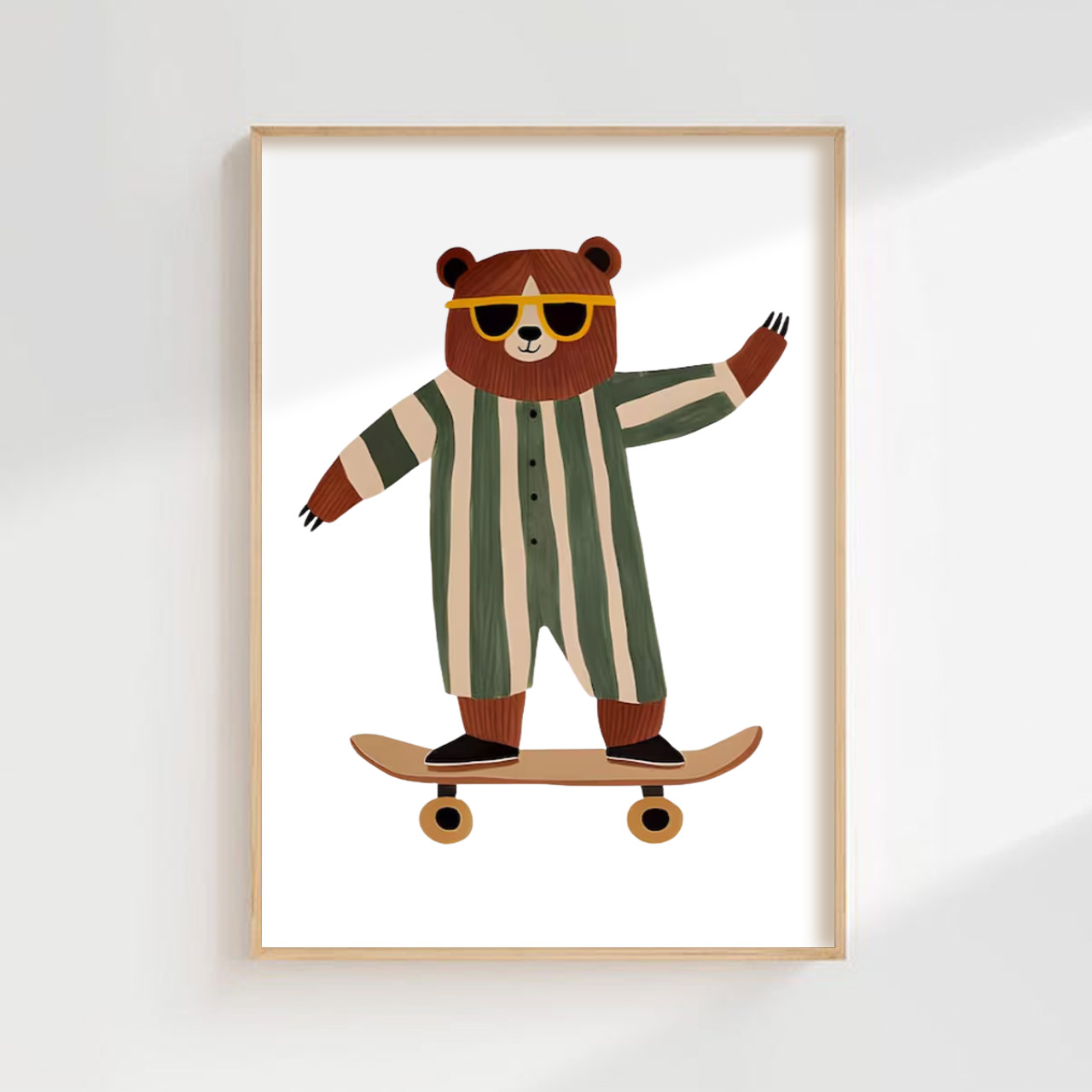 Retro Skateboarding Bear Digital Nursery Wall Art