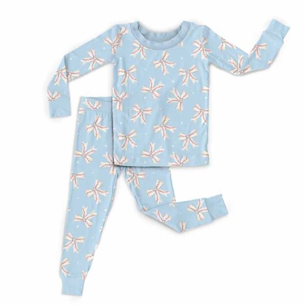 Baseball Bows Two-Piece Pajama Set For Kids
