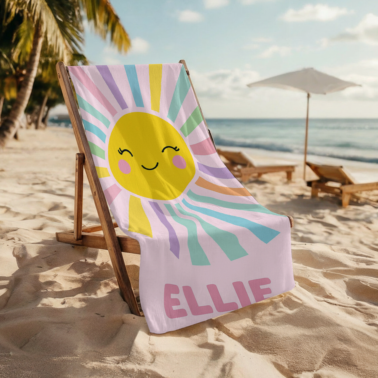 Personalized Colorful Rainbow Sun Beach Towel