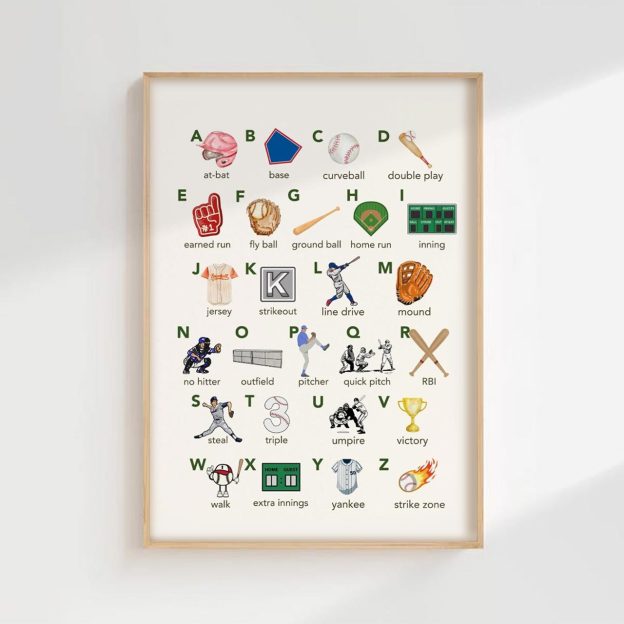 Baseball Alphabet Digital Nursery Wall Art