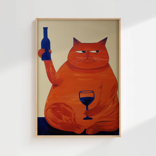 Cat With Wine Digital Nursery Wall Art