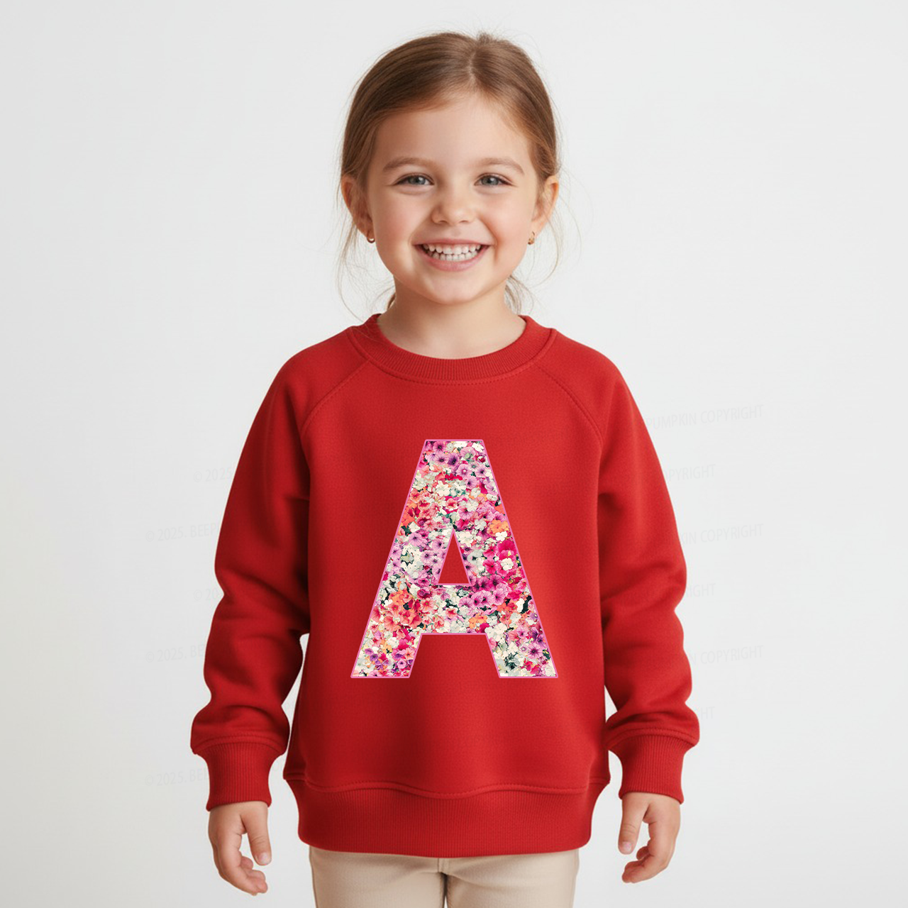 Personalized Cute Floral Initial Kids Sweatshirt