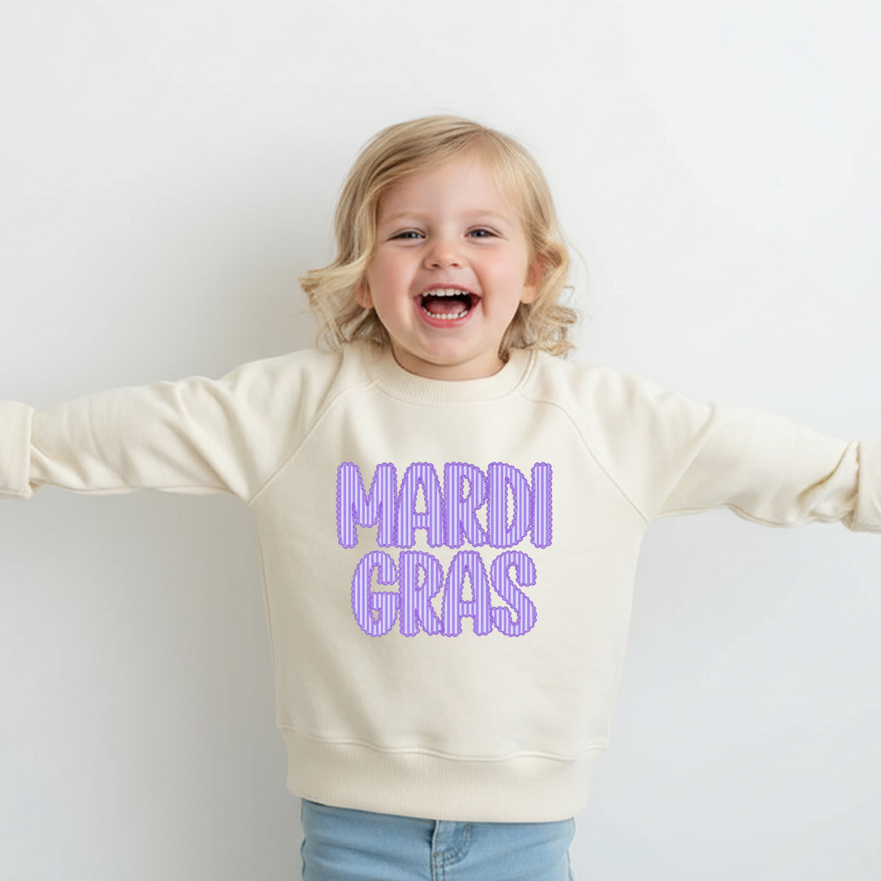 Purple Seersucker Mardi Gras Kid's Sweatshirt