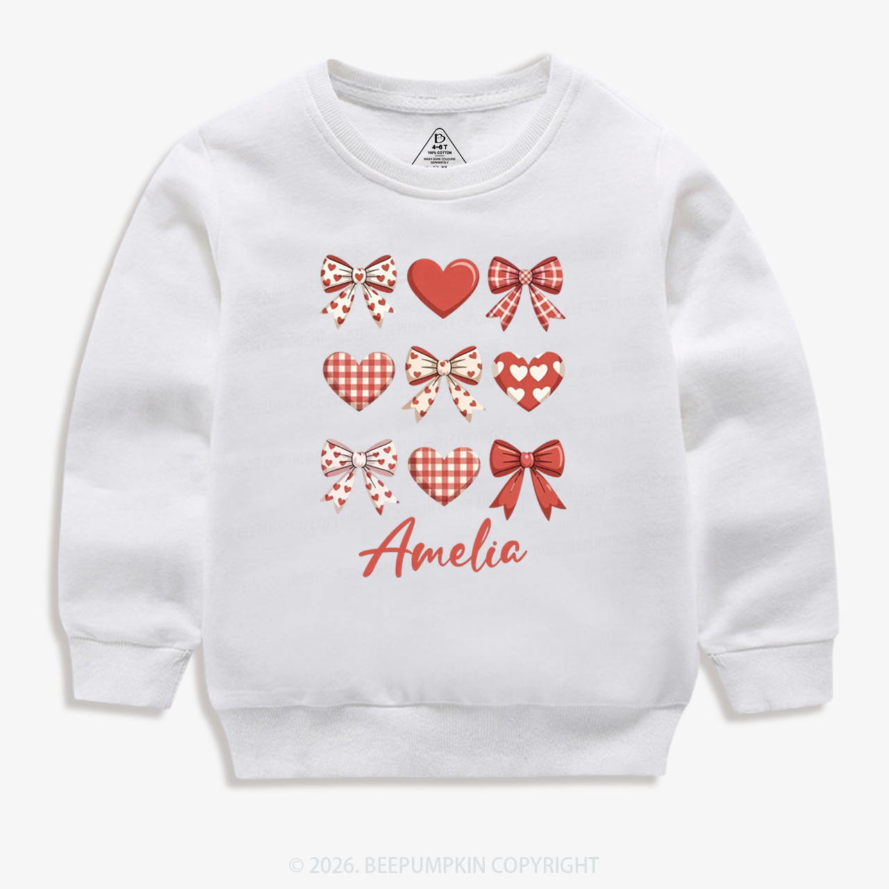 Personalized Bow Heart Valentine's Day Kid's Sweatshirt