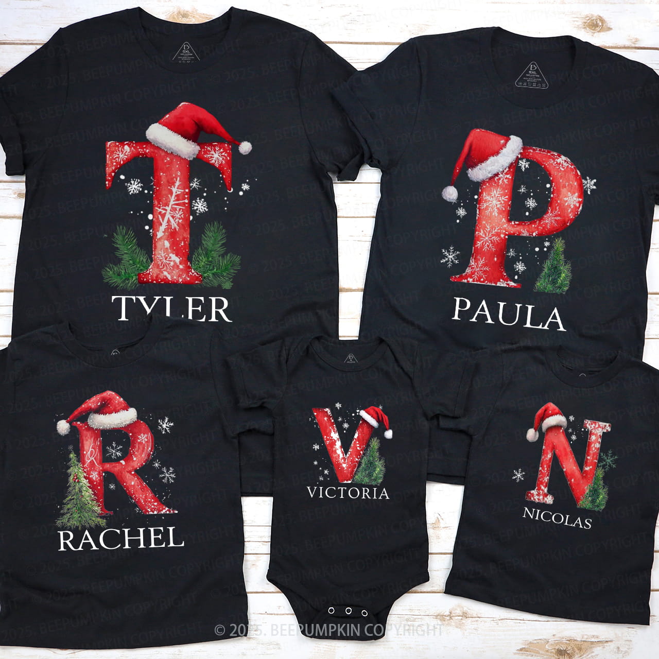Personalized Winter Wonderland Letters Family Matching T-Shirts Beepumpkin