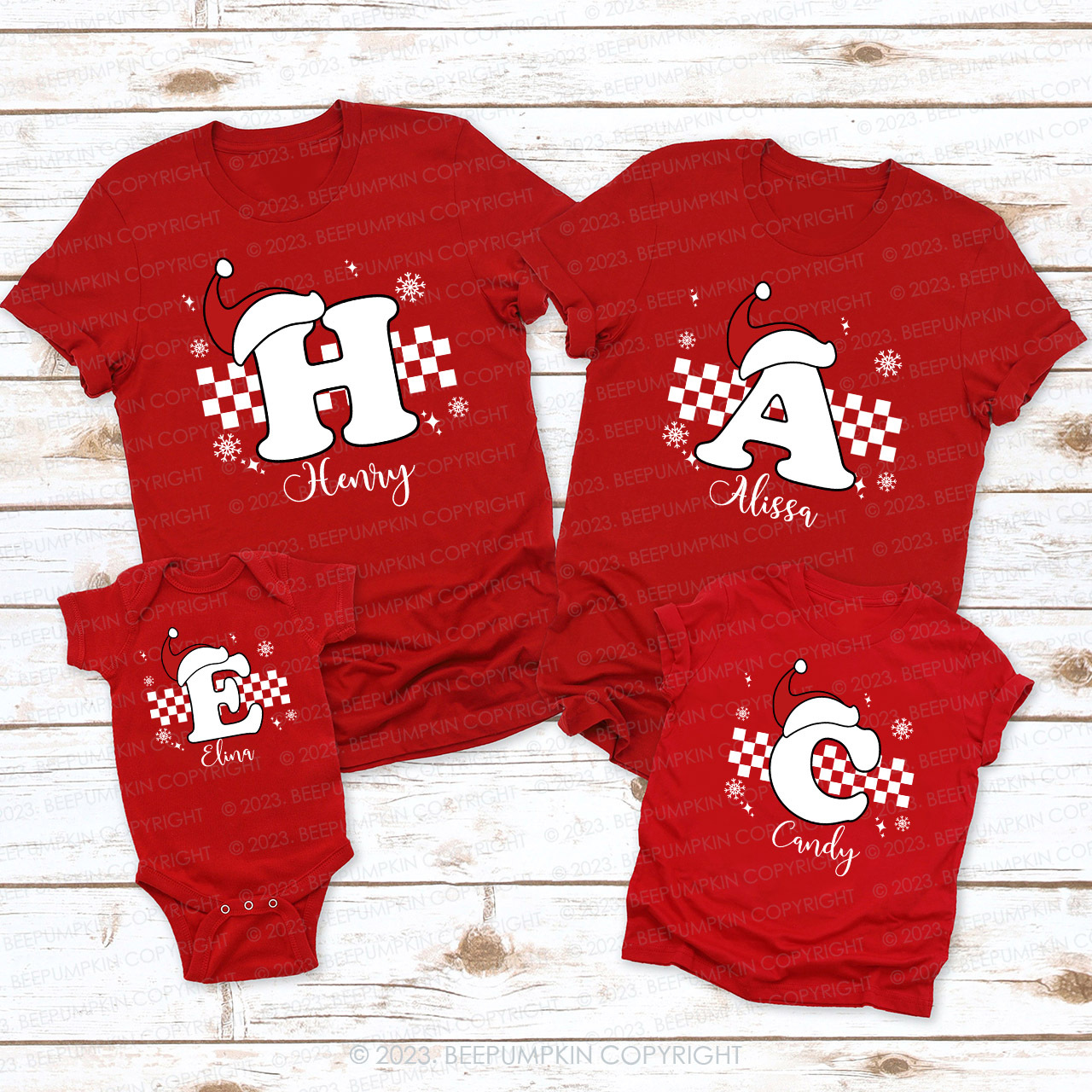 Custom Monogrammed Christmas Family Matching Tees Beepumpkin