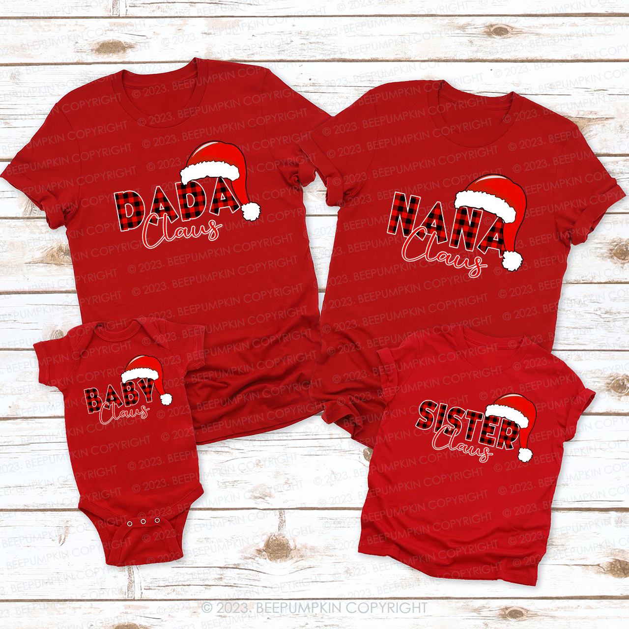 Personalized Plaid Claus Matching Family T-Shirt