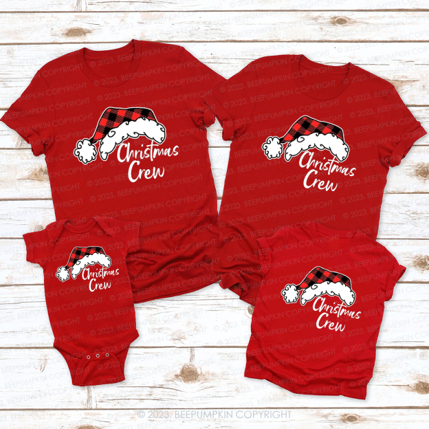 Christmas Crew Red Plaid Christmas Hat Family Matching Shirt