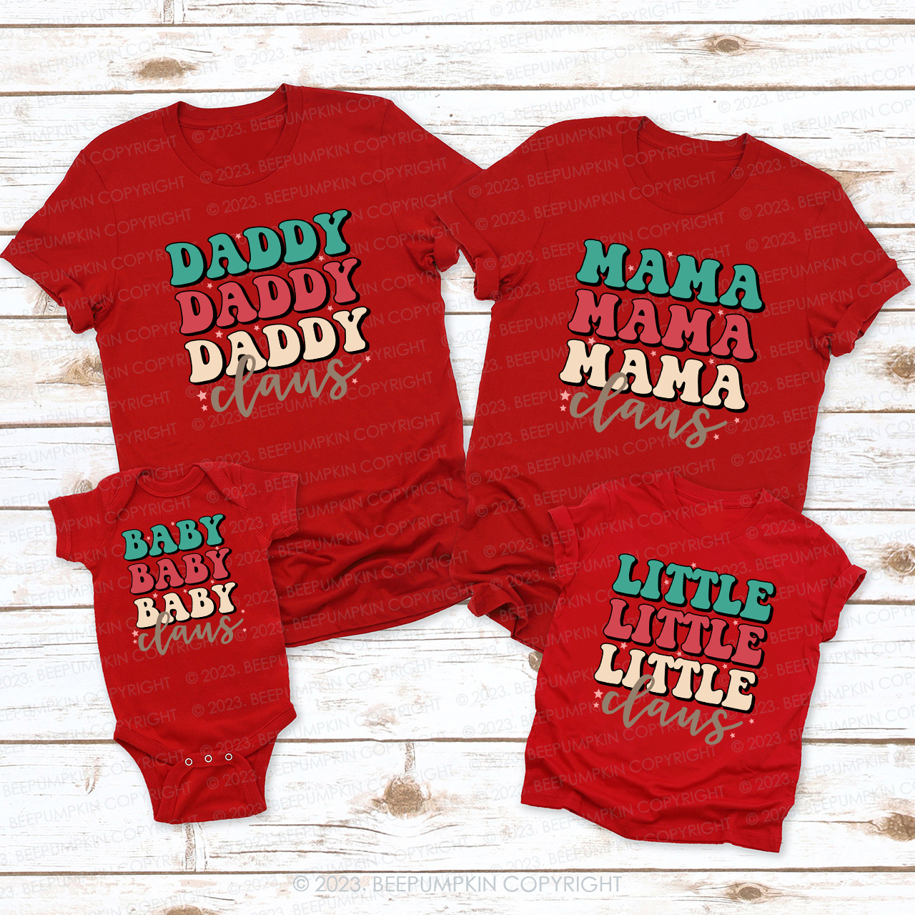 Claus Family Colored Letters Christmas Matching Shirts