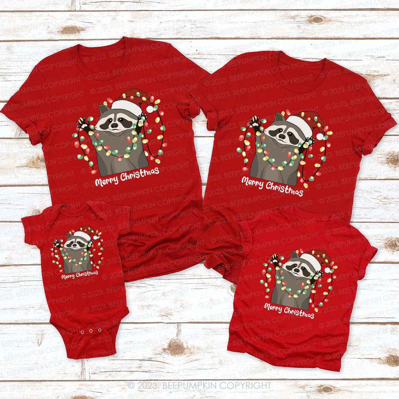 Christmas Raccoon Funny Animal  Happy Holidays Gift Matching Shirts