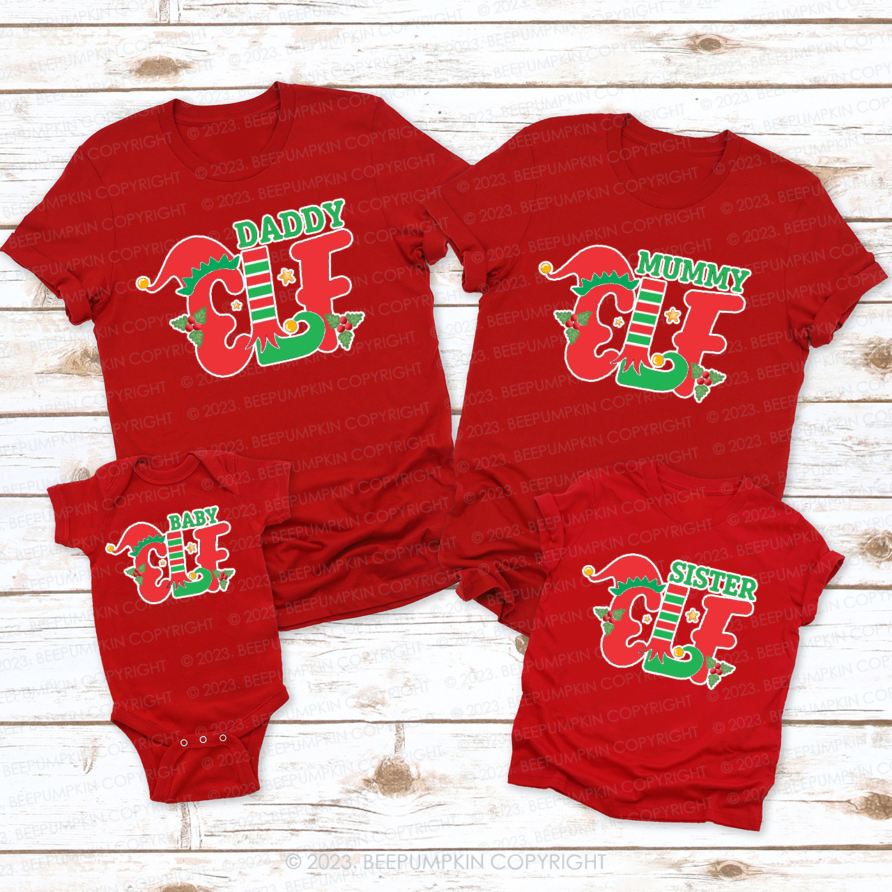 Personalised Cute Elf Christmas  Eve Family Matching Shirts