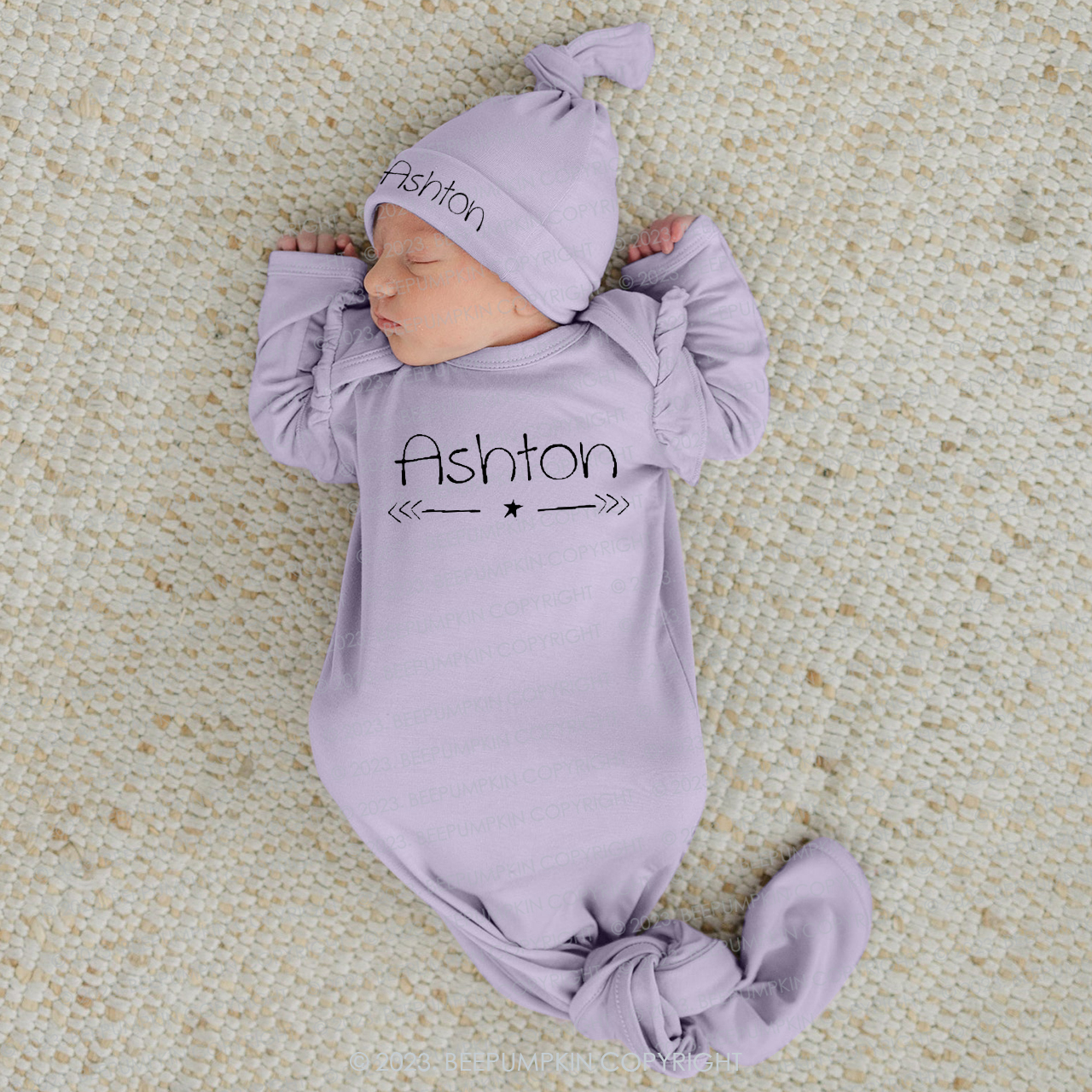 Personalized Star And Arrows Knotted Baby Gown With Hat