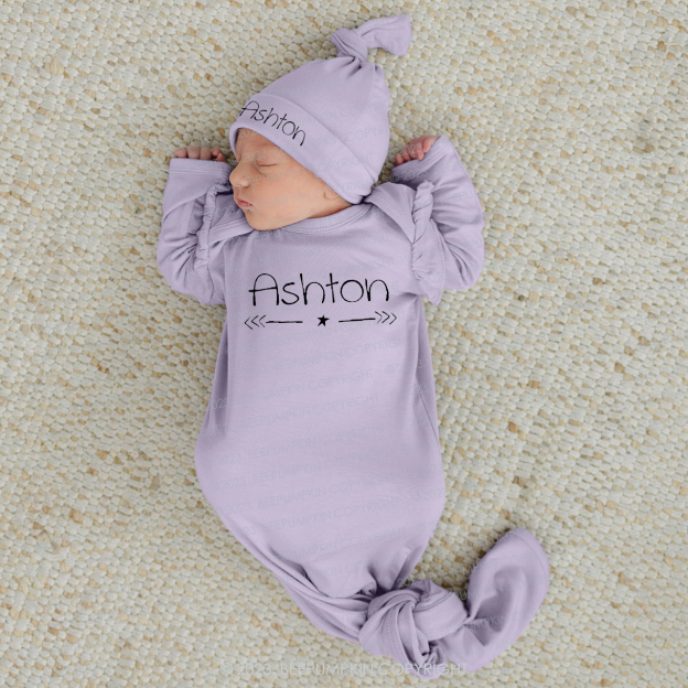 Personalized Star And Arrows Knotted Baby Gown With Hat