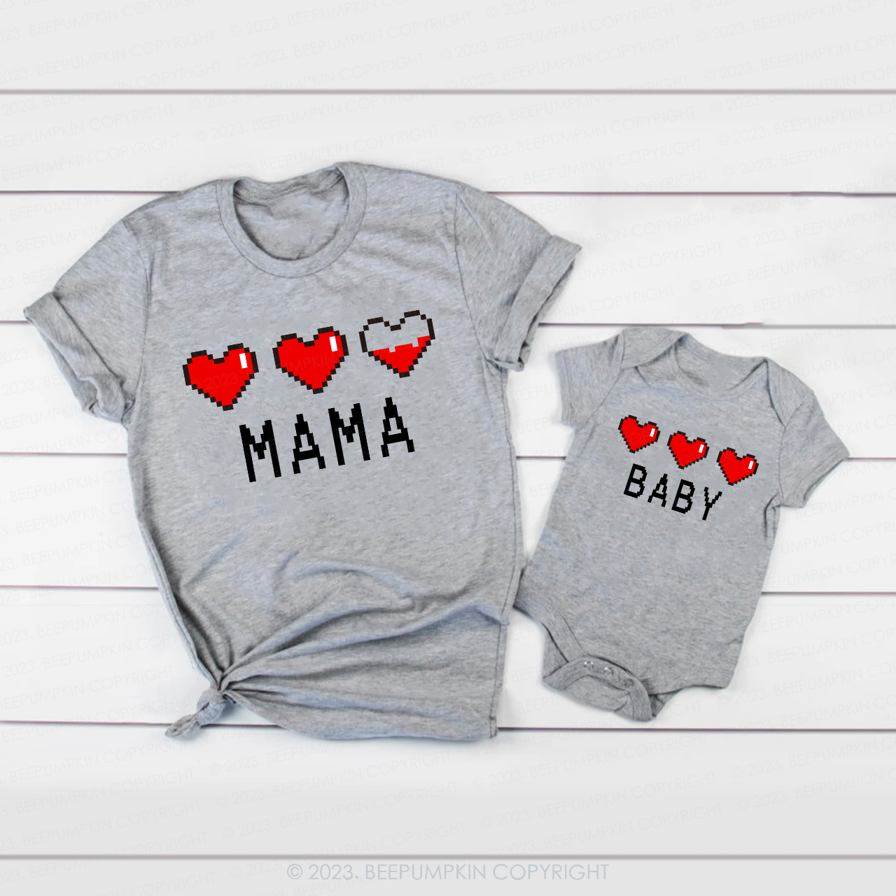 Personalized Pixel Heart Gift Valentine's Shirts For Family
