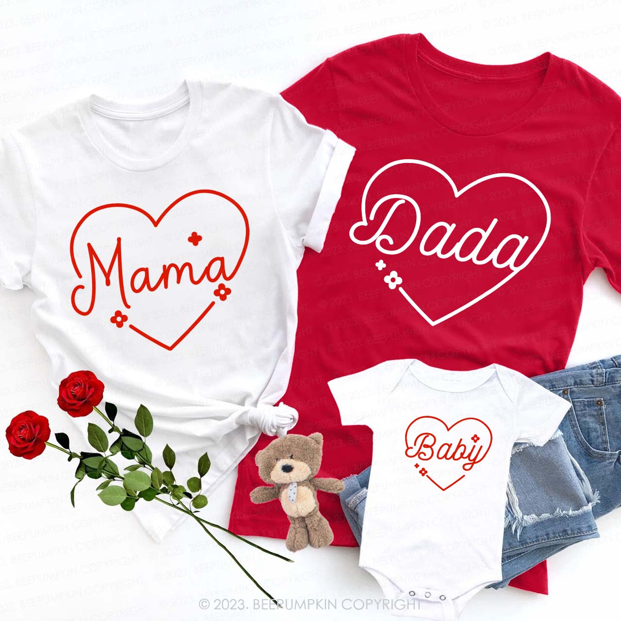 Flower Heart Valentine's Day Family Matching Shirts