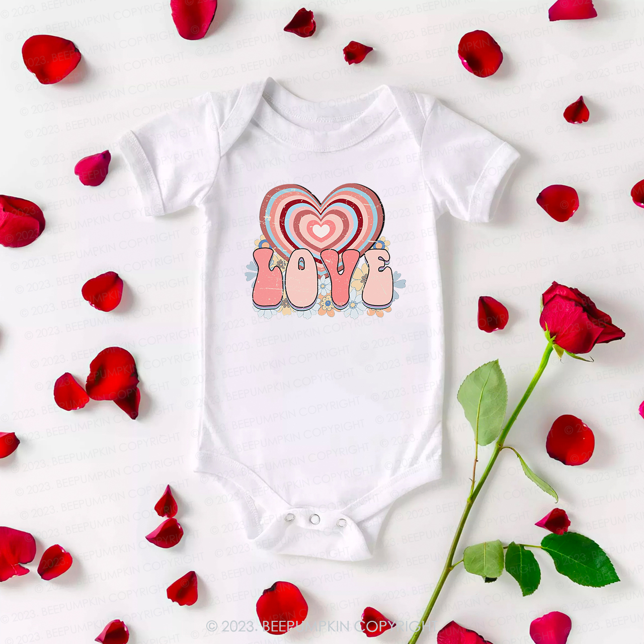 Retro Love Heart  Valentines Day  Bodysuit For Baby