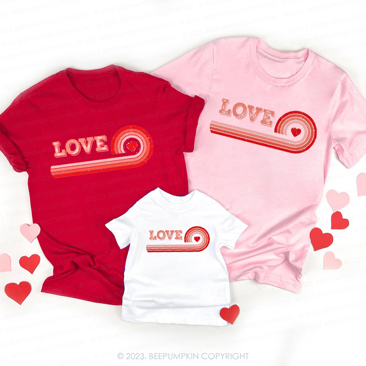 Retro Rainbow Heart Matching Valentine��s Shirts