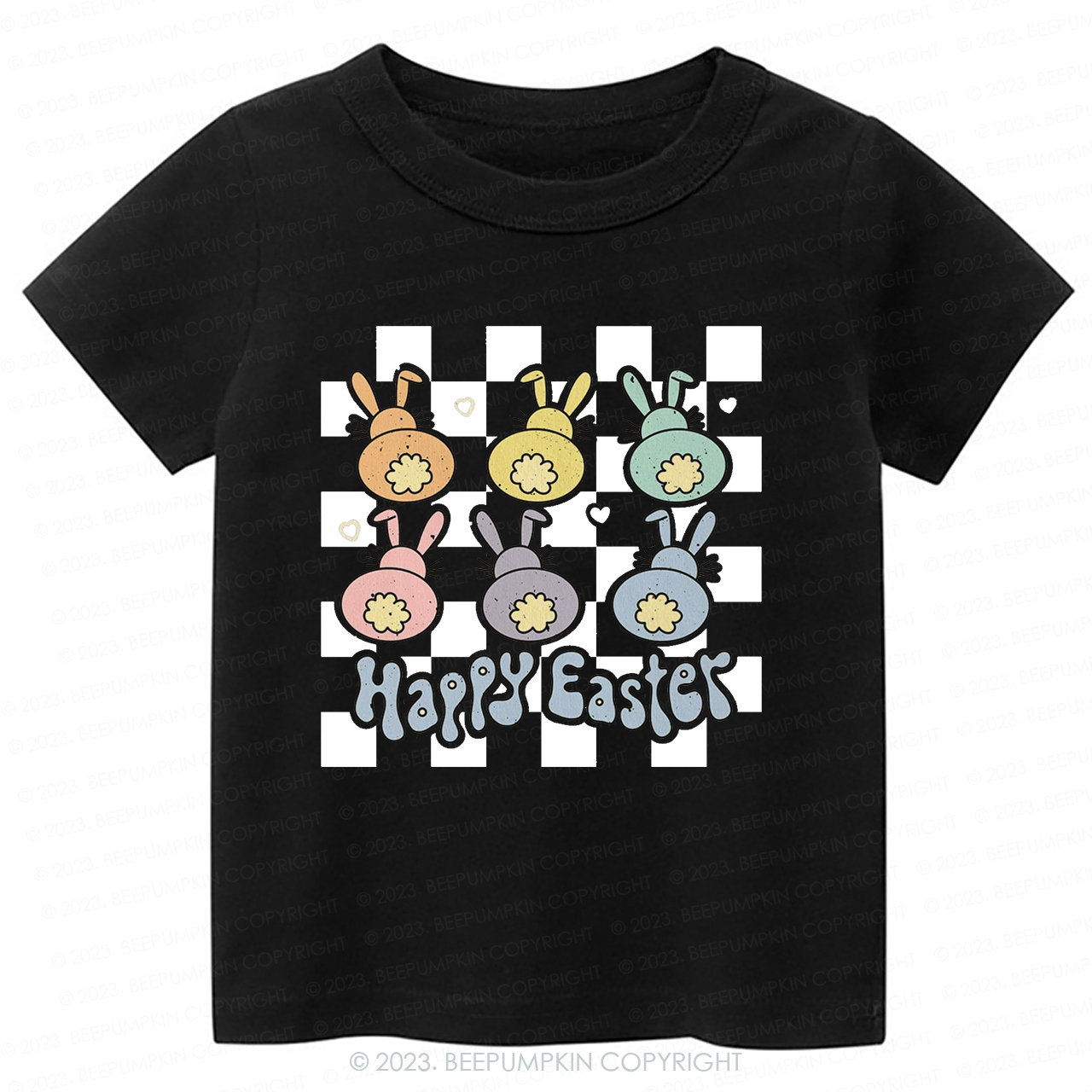Happy Easter Checkered Bunnies-Toddler Tees