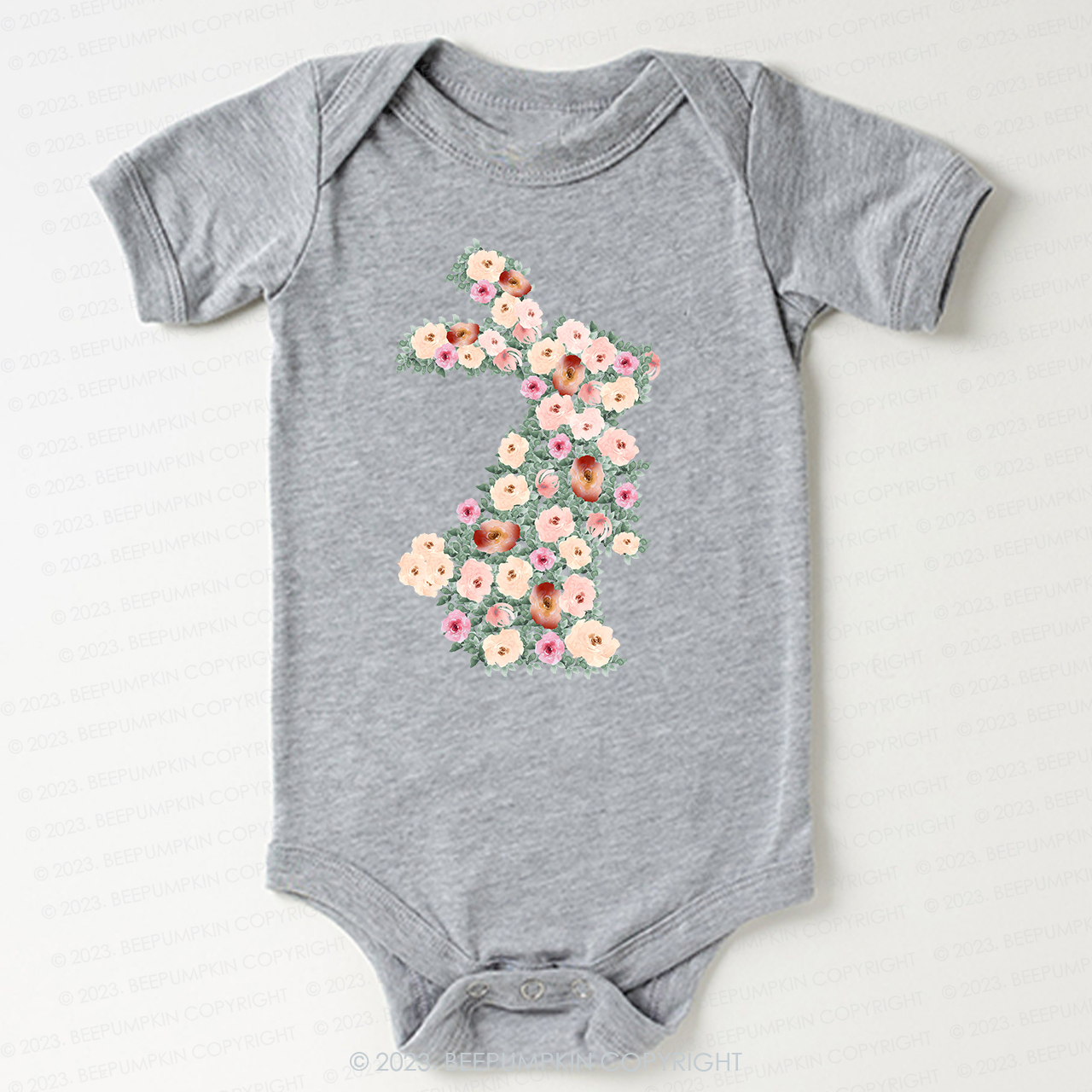 Spring Floral Bunny Easter Bodysuit For Baby