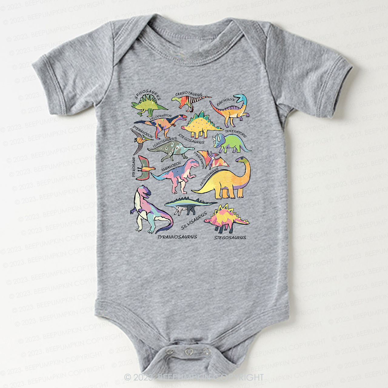 Retro Natural Baby Bodysuit - Types of Dinosaurs