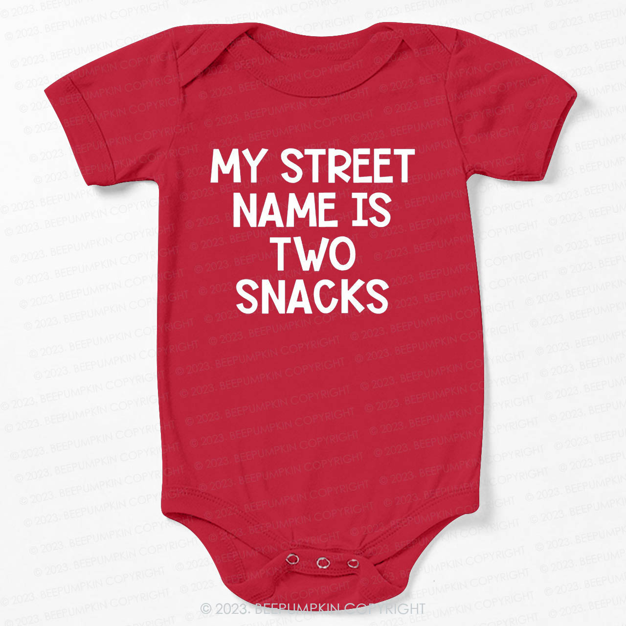 My Street Name Is Two Snacks Bodysuit For Baby