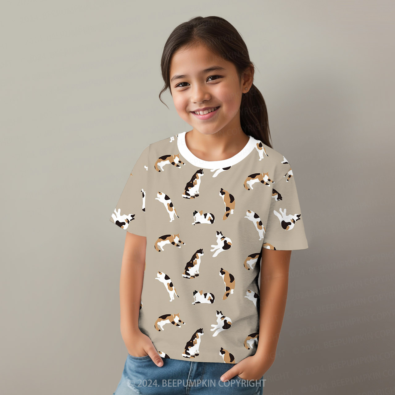 Spotted Plaid Cat All Over Print Kids Tees 