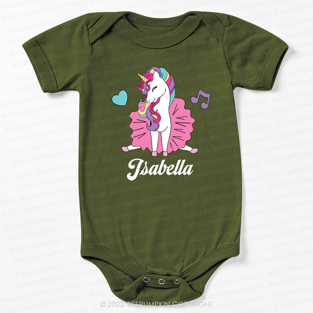Unicorn Music Custom Name Bodysuit For Baby