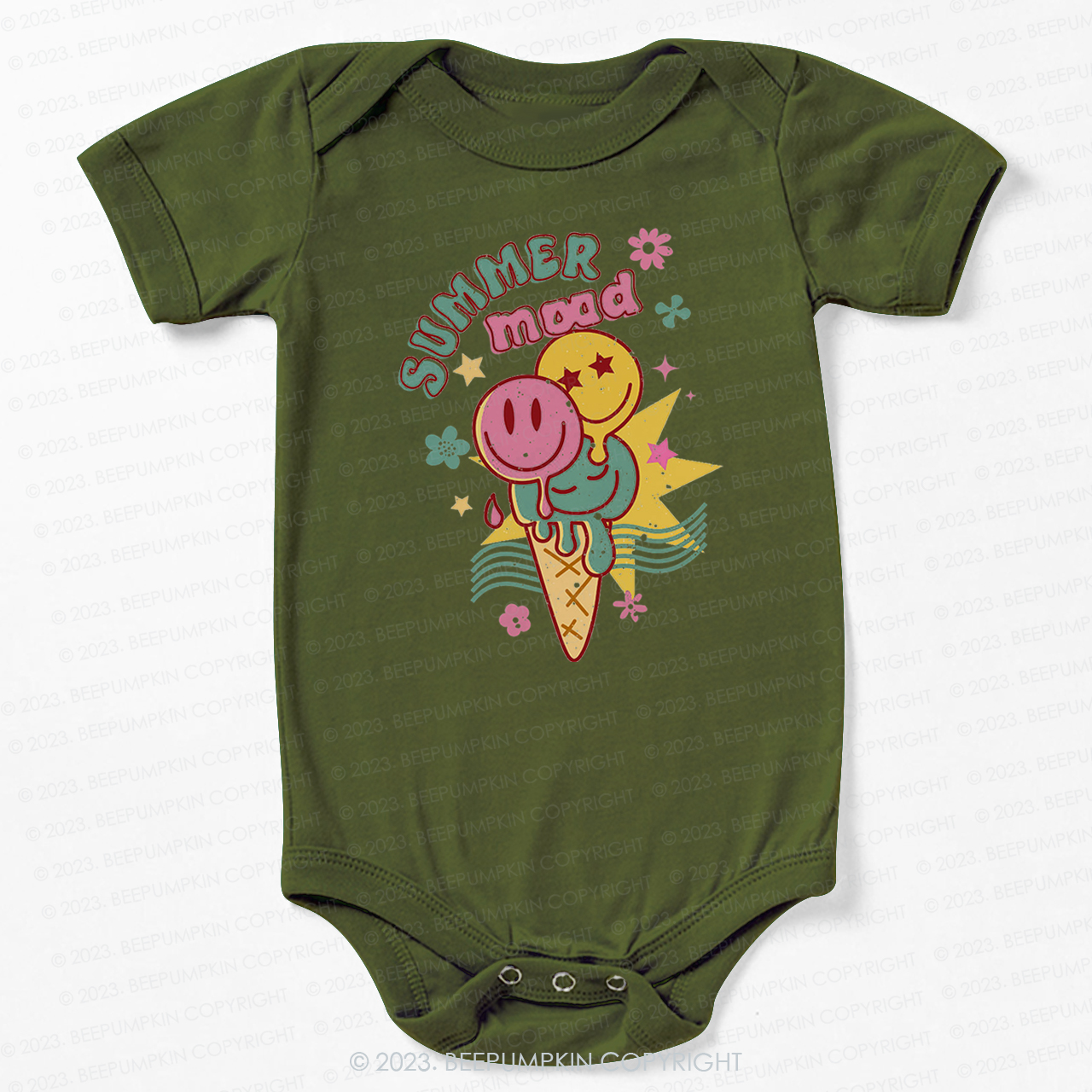 Summer Mood Ice Cream Happy Face Bodysuit For Baby