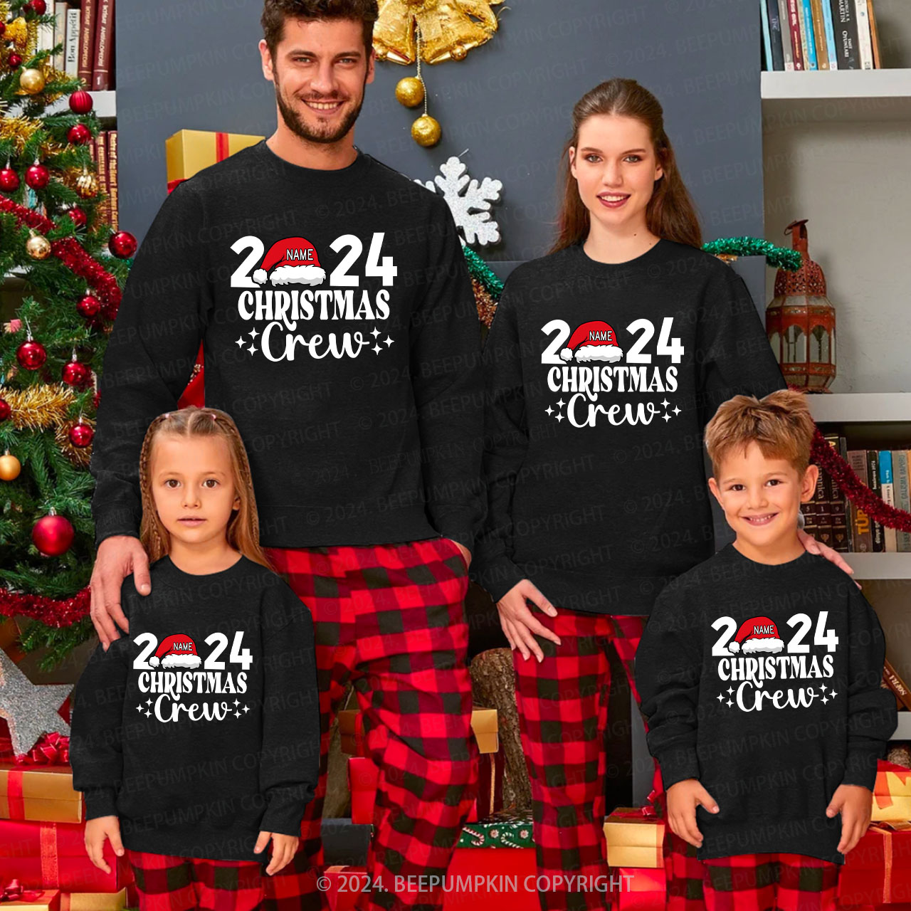 Personalized Christmas Crew 2024 Name On Santa Hat Sweatshirt
