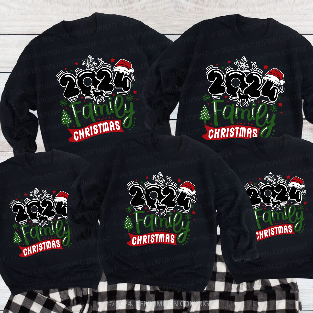 Christmas Hat With 2024 Family Matching Sweatshirts