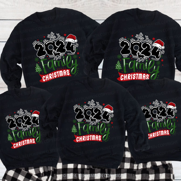 Christmas Hat With 2024 Family Matching Sweatshirts