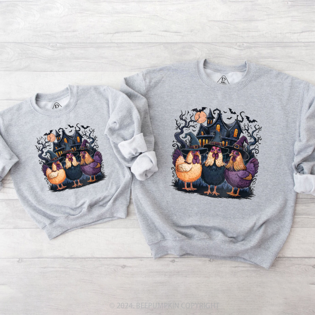 Halloween Chickens Haunted House Family Matching Sweatshirt