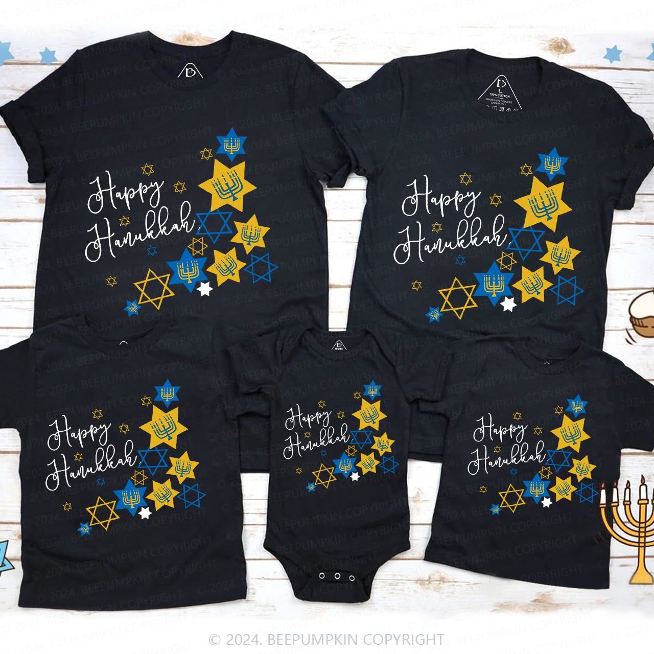 Happy Hanukkah Thoughts in Candlelight Family T-Shirts Beepumpkin