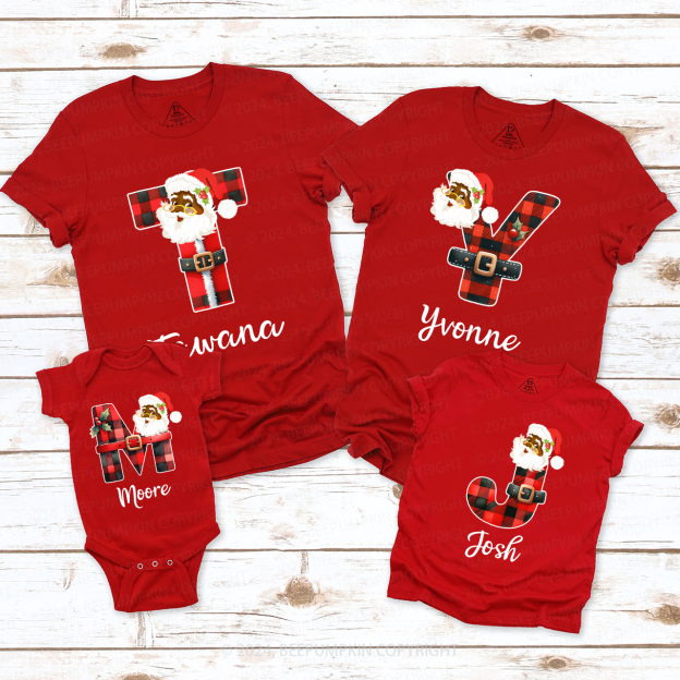 Personalized Santa Plaid Letter Christmas Matching T-Shirts Beepumpkin