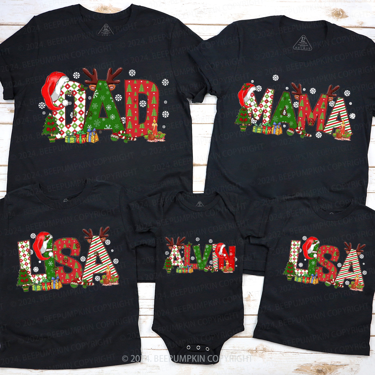 Personalized Color Christmas Nam Family Matching T-Shirts Beepumpkin