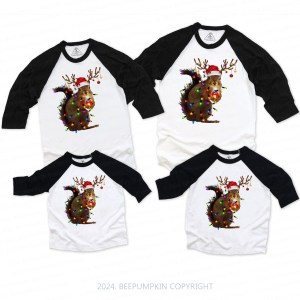 Image of Squirrel Christmas Lights Family Matching Raglan Sleeves T-Shirts Beepumpkin