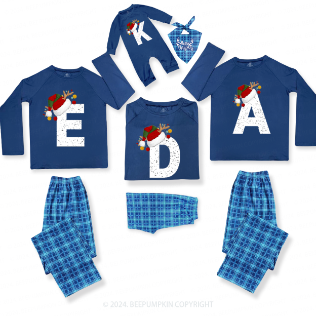 Personalized Christmas Alphabet Family Matching Blue Pajamas Beepumpkin
